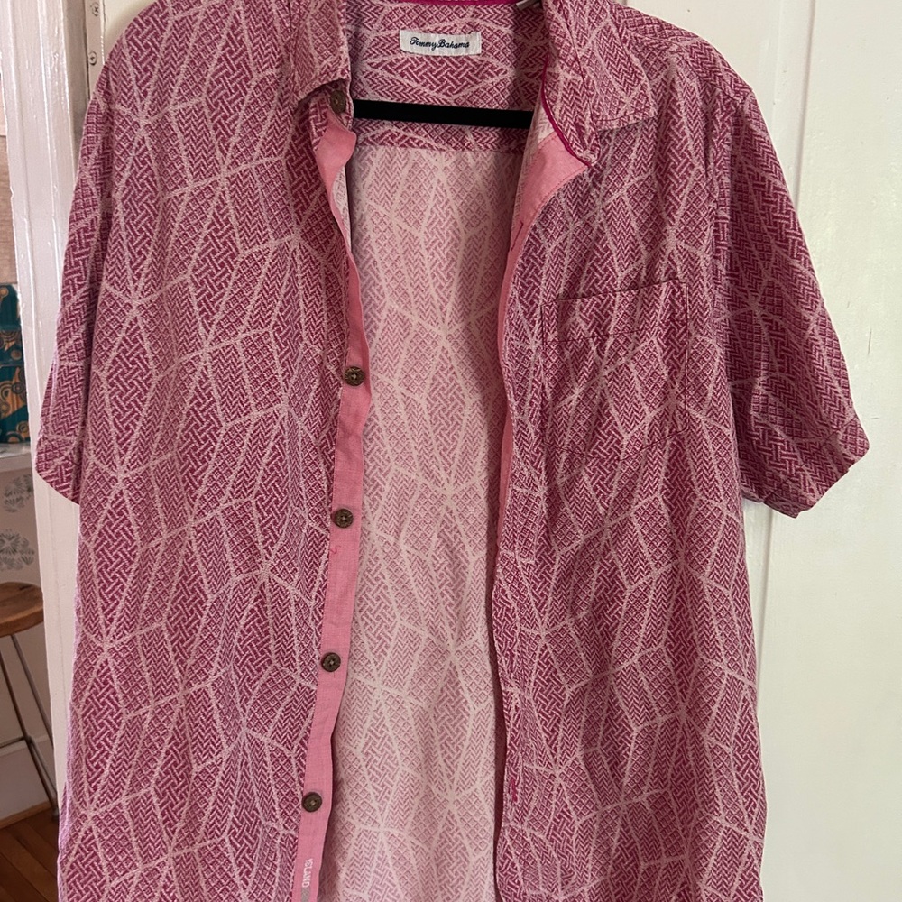 Tommy Bahama Men's Pink Silk Patterned Shirt